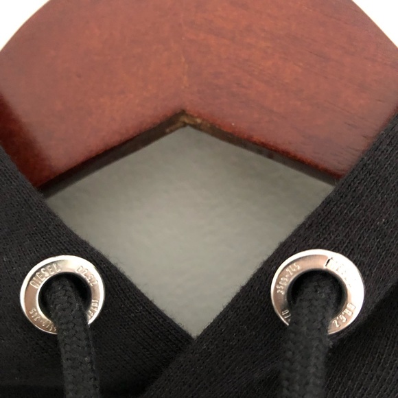 NWOT Diesel Black Hoody Sweatshirt Leather Detail - Picture 3 of 6